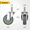 HOLKIE Caster Wheels 3 inch with No Brake Stem Casters, 1/2" -13 x 1-1/2" (Stem Diameter 1/2", Stem Length 1-1/2") Threaded Swivel Casters Set of 4 Heavy Duty Castors Grey