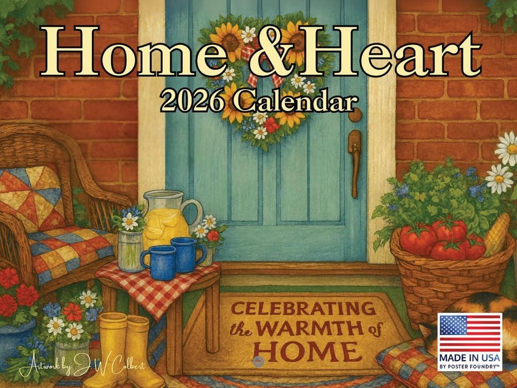 Home And Heart Calendar 2026 Folk Art Monthly Wall Calender 12 Month | American Made In The USA