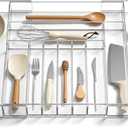 Teenyyou 1 Pack Expandable Kitchen Drawer Organizer Clear Acrylic Utensil Organizer Adjustable Acrylic Silverware Storage for Drawers Silverware Flatware Knives (18.5 x 17.4 Inches,9-11 Compartments)
