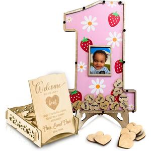 Berry First Birthday -1st Birthday Decorations - Guest Book Alternatives - Number One Shaped Photo Frame Decor - Strawberry Birthday - Sweet One Centerpiece Keepsake (Berry First Birthday)