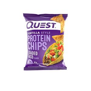 QUEST NUTRITION - Tortilla Style Protein Chips, Nacho Cheese Loaded Taco, Low Carb, Gluten Free, Chili Lime, Box of 12 (BBD:05/22/26)