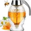 Timtopno Honey Dispenser, Glass Honey Dispenser No Drip, Honey Pot with Stand, 8 oz Honey Jar, Maple Syrup Honey Container, Elegant Honeycomb Design for Home Decor for Any Occasion