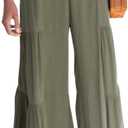 Women's Boho High Waisted Palazzo Pants Summer Beach Wide Leg Flowy Pants (X-Large, Green 1)
