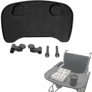 Wheelchair Tray Table - Removable Wheelchair Desk Lap Board Eating Aid for Nursing Patient, Fits Wheelchair Arms of Distance 16" - 20" (Black)