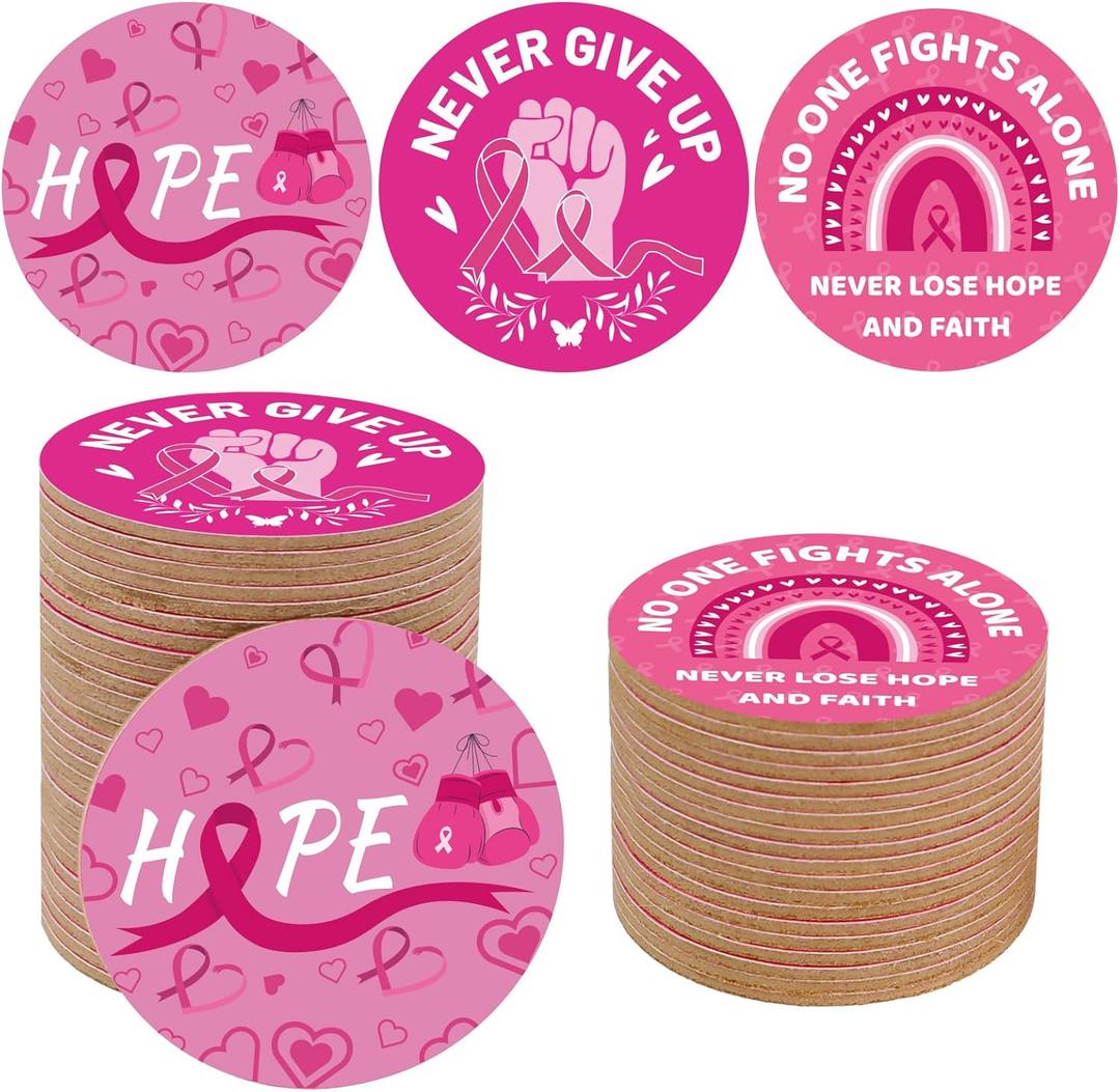 2 x 30PCS Breast Cancer Awareness Accessories - Pink Ribbon Awareness Cork Coaster Set, Breast Cancer Survivor Gifts Bulk Party Favors for Charity Events, Fundraisers, Community Gatherings