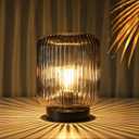 Battery Operated Lamp, Cordless Table Lamps for Home Decor, Battery Powered Nightlight with LED Bulb, Decorative Glass Beside Lamp for Bedroom Living Room-Grey (Gray)