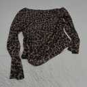 GORGLITTER Women's Cheetah Long Sleeve Off The Shoulder Mesh Tops Ruched Sheer Asymmetrical Shirts, Medium