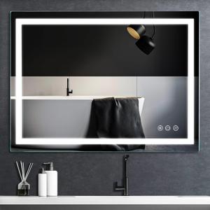 36x28 inch LED Lighted Bathroom Mirror with Anti-Fog, Wall Mounted Vanity Mirror with Smart Touch Button, Memory Function, Adjustable Warm White/Natural/Daylight Lights(Horizontal/Vertical)
