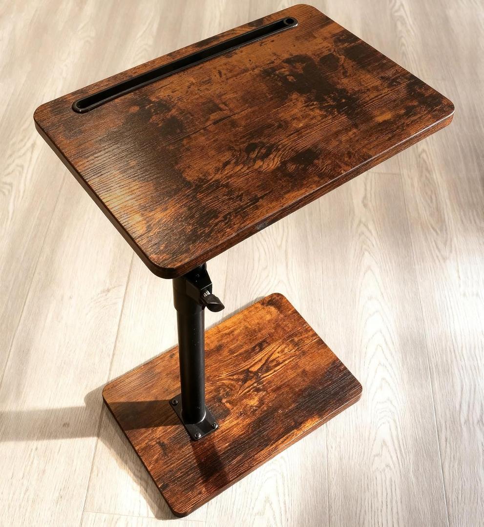 Sofa Armrest Tray Table for Couch - 360 Swivel Height Adjustable End for Small Spaces, Snack Side Table for Bed or Chair with Phone & Tablet Slot (Rustic,Standard) (Rich)