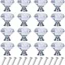 16 Pack Drawer Knobs Diamond Shaped Crystal Glass 30mm Cabinet Knobs Pull Handles (Silver)