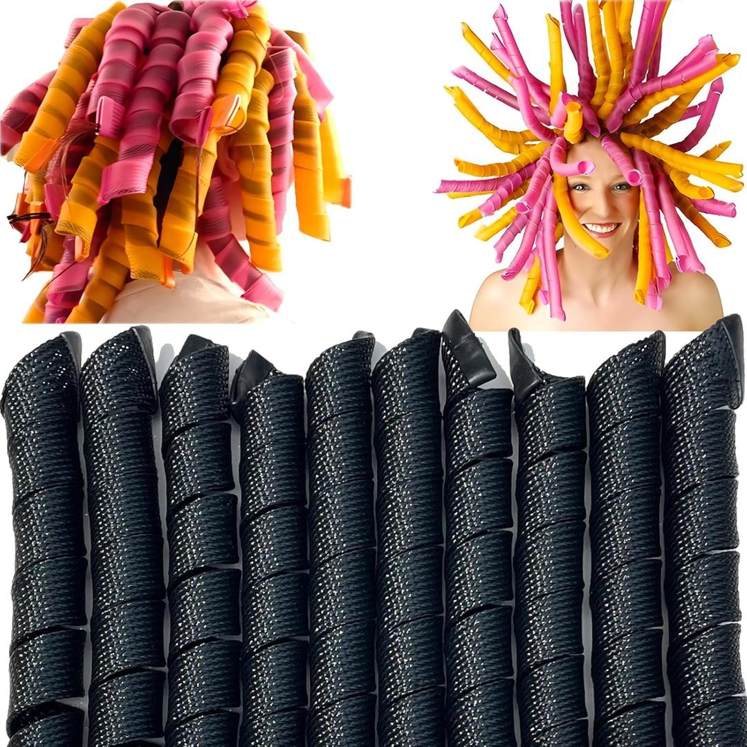 50 Pcs Heatless Spiral Hair Curlers 22inch Magic No Heat Hair Curls For Long Hair 6Pcs Styling Hooks DIY Hair Rollers Setblack