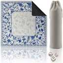 Mahjong Mat for Table,Neoprene Anti-Slip Noise Reduction Gaming Mat,Gift Box with Carrying Bag & 3 Dice for Card, Board Tile Games (Chinoiserie, 31.5")