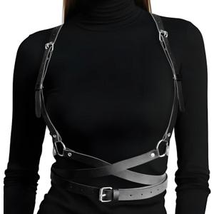 Punk Leather Harness Waist Belt for Women Goth Accessories Rave Accessory Adjustable Leather Corset Belts (Black-002), XL