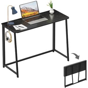 WOHOMO Folding Desk, 39.4" Narrow Writing Foldable Desk, Space-Saving Laptop Table, Easy Assemble Workstation for Home Office, Black, Large Size:39.4 x 15.7