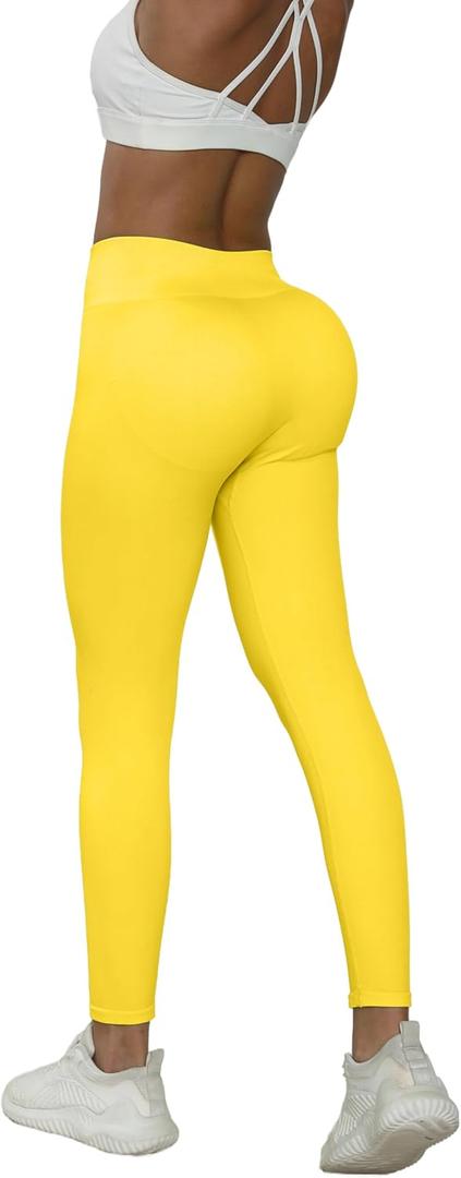 JQ JQAMAZING Seamless Scrunch Workout Leggings for Women Buttery Soft Gym Yoga Pants Opaque Tights (Yellow, M)