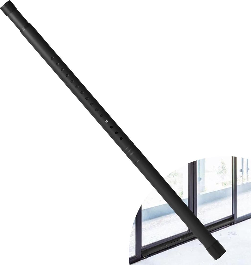 1.25 inch Diameter Sliding Door Security Bar, 17.1-40 Inch Adjustable Sliding Glass Patio Door Security Bar, Black Sliding Door Lock Bar with Rubber Tips, Window Security Bar for Home