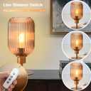 MAINDECO Mid Century Glass Table Lamp,Dimmable Desk Lamp,LED Bulb Included,Timer Build-in,Cognac Amber Ribbed Glass