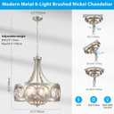 XINGQI Brushed Nickel Dining Room Chandelier 6 Lights Modern Farmhouse Chandelier 21.7" Round Hanging Lighting Fixture Rustic Metal Drum Pendant Lamp for Entryway Bedroom Kitchen, Large