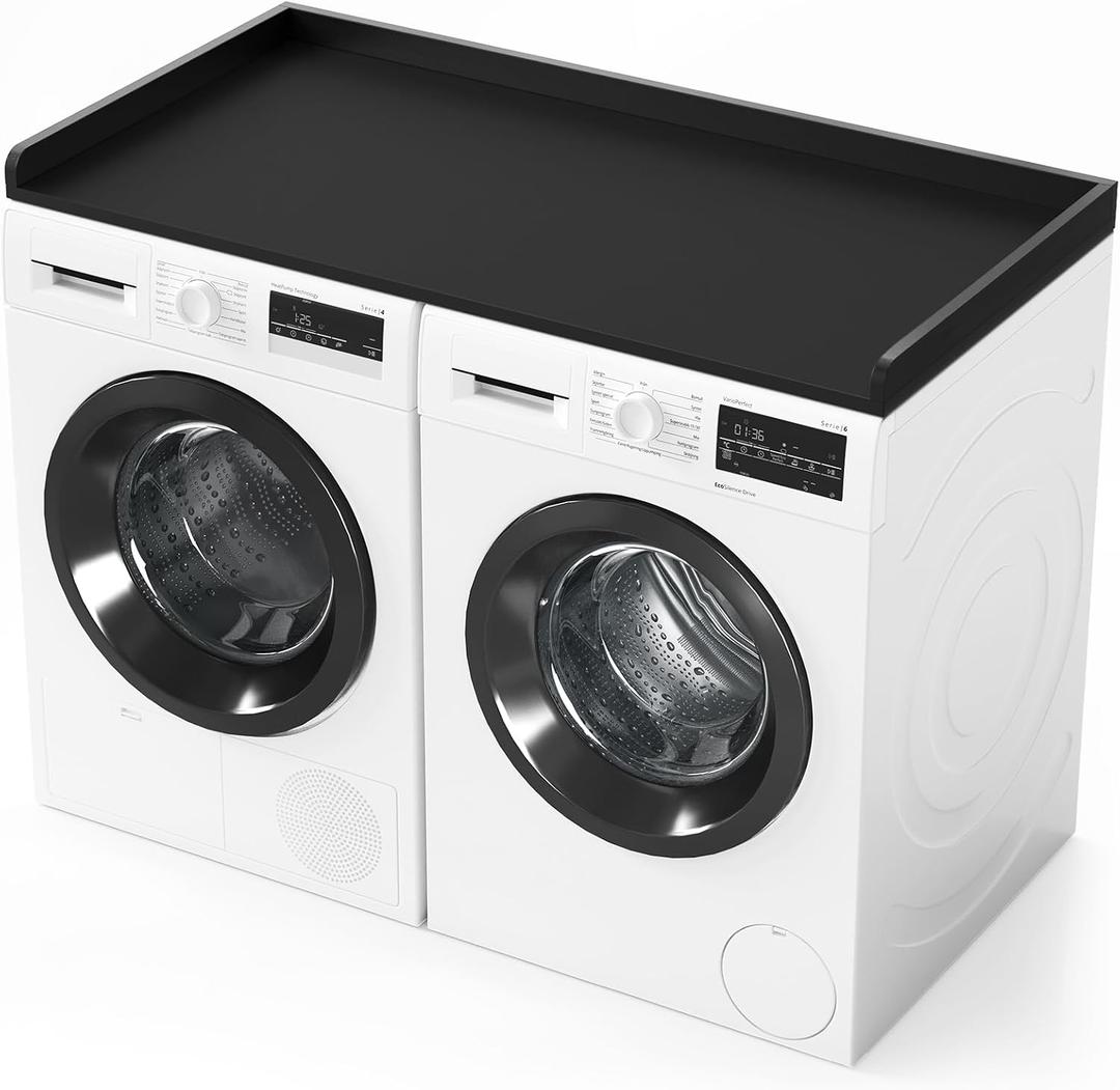 SpaceAid Washer Dryer Countertop, Laundry Wood Shelf Topper with Edge, 54" Width x 27.5" Depth Cover Guard Organizer for Washer and Dryer Laundry Hamper Counter Storage Organization (Black), Large
