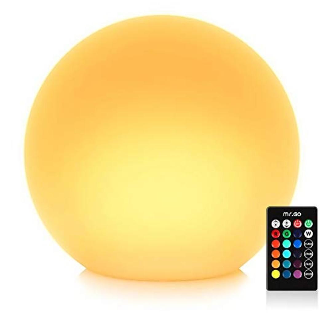 Mr.Go 14-inch LED Ball Light, Cordless Rechargeable Globe Lamp w/Remote, 16 RGB Color Changing Dimmable Mood Lamp, Waterproof Decorative Glow Orb Light for Home Outdoor Garden Patio Pool Party Decor
