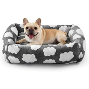 JOEJOY Small Dog Bed for Small Dogs, Rectangle Washable Orthopedic Dog Bed with Removable Zipper Cover, Cute Soft Calming Puppy Pet Bed with Jacquard Shaggy Plush & Non Skid Bottom, S PLUS (25"x21"x7")