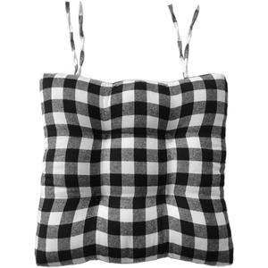Vctops Farmhouse Buffalo Check Chair Pads with Ties Black and White Plaid Dining Chair Cushions Soft Comfy Square Seat Pads (Black A,16"x16")