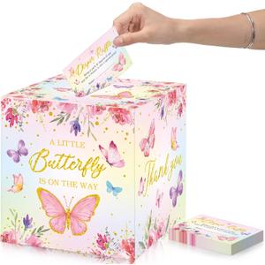 Teling 51 Pieces Butterfly Diaper Raffle Tickets with Diaper Baby Shower Raffle Card Box for Baby Shower Decor Gender Reveal Table Centerpiece Game Activity a Little Butterfly is on The Way