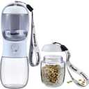 Dog Water Bottle with Food Container, Travel Puppy Water Bowl, Portable Pet Dispenser, Dog Stuff Accessories Items, Puppy Essentials Necessities for Yorkie Chihuahua Cat Walking and Hiking (10oz, #09 White)