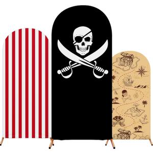 3 Pcs Pirates Party Arch Backdrop Stand Cover Spandex Fitted Theme Arch Cover 4ft, 5ft, 6ft Photo Background Props for Pirate Birthday Party Decoration