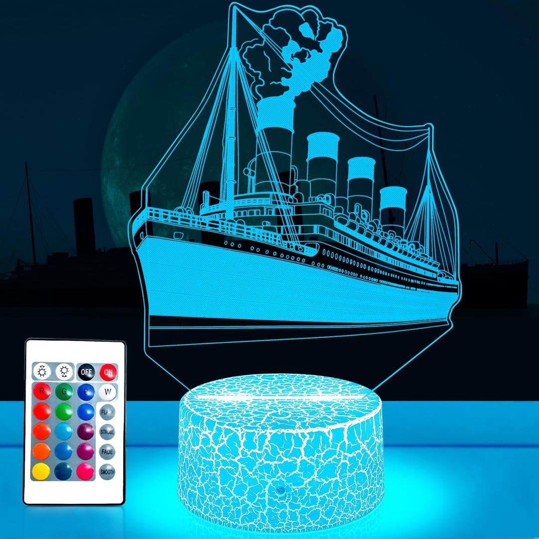 Titanic Night Light - Led Illusion Table Lamp with 16 RGB Colors & Remote Control Gifts for Boys & Girls Bedroom & Boat Party Decor Ideal Birthday, Xmas, Holiday Present