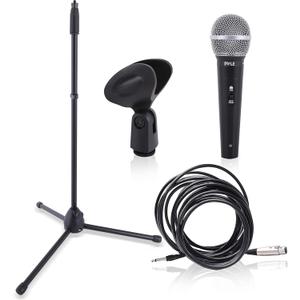 Professional Handheld Dynamic Microphone Kit - Unidirectional Vocal Wired Microphone w/Carry Bag, Metal Mic Stand, Holder/Clip & 16.4ft XLR Audio Cable to 1/4'' Audio Connection - Pyle PDMIC88ST