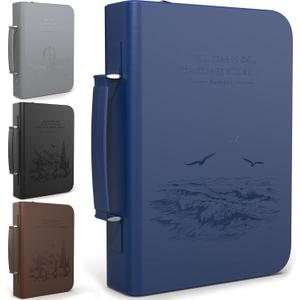 DEHITE Bible Cover Case for Men and Women  Leather Bible Carrying Bag Large Size  Fits Book 7 x 10.1 x 1.9 in  Pen Slots  Zippered Pocket  Premium Faux Leather  Blue Christian Gift