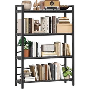 4 Tier Bookshelf 31.49" Width, Tall Book Shelf Storage and Organization, Wooden and Metal Industrial Bookcase, Large Book Shelves for Home Living Room Bedroom Office Storage(Black), 4 Tier - 31.5" W