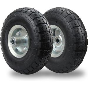 (2 Pack) RRQ 10 Inch Pneumatic Wheel 4.10/3.50-4 Tire, 10" Pneumatic Wheels with 5/8" Bearings,2.2" Offset Hub for Garden Cart, Hand Truck, Lawn Cart, Mower