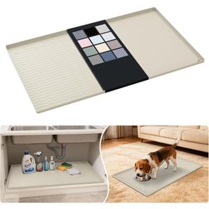 URMONA Waterproof Silicone Under Sink Mat 37'' x 22'' Shelf Liner for Kitchen and Bathroom, Cabinet and Counter Protector, Storage and Organizers, Litter Mat, Pet Cat Puppy Essentials(Cream)