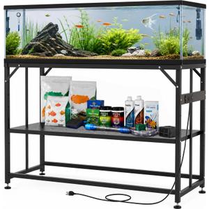 TOCRETOARE Fish Tank Stand 55-75 Gallon, Metal Aquarium Stand, 48.5"x19.8"x32.4" Double-Layer Storage Design, Suitable for Home Office Use, 900LBS Capacity,Black (Tank not Included)