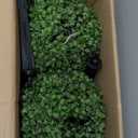 Set of 2 Artificial Topiary Boxwood Ball Trees 18'' Faux Cypress Plants with Ground Spike Evergreen Artificial Bushes for Front Porch Garden Balcony Front Door UV Protection Fade Resistant