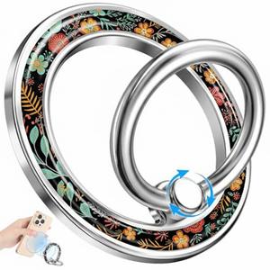 LISEVO Phone Ring Holder Compatible with MagSafe - Magnetic Cell Phone Grip Women Girls Magnet Removable Finger Ring Grip Stand Black Floral for iPhone 17 16 15 14 13 Pro Max Plus Air