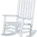 Hupmad Wooden Rocking Chair Outdoor Oversized Porch Rocker Chair,Patio Wooden Rocker with High Back and Armrest,All Weather Rocker Slatted for Backyard,Garden,400 lbs Support,White