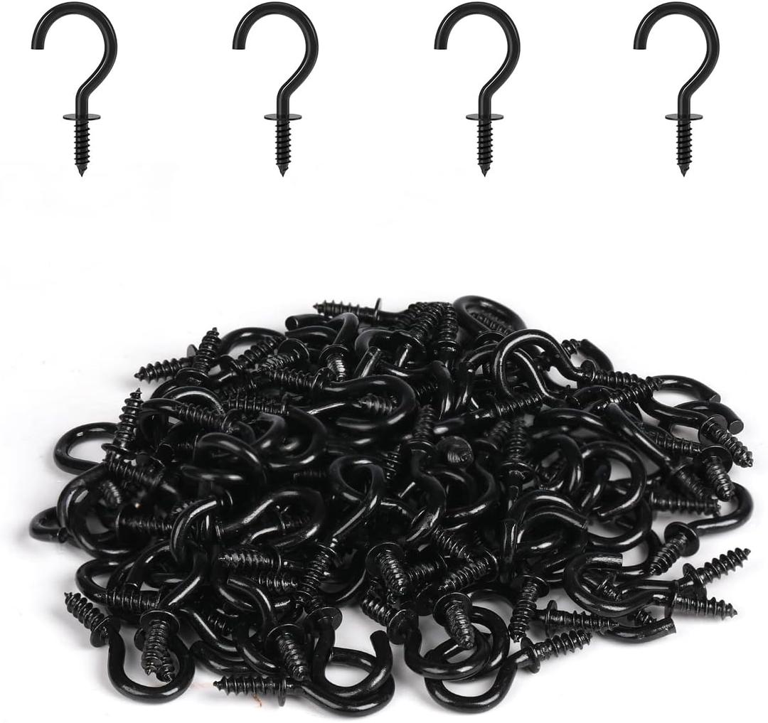 RELBRO 1/2 Inch Small Screw Hooks, Mini Metal Twist in Hooks, Black 