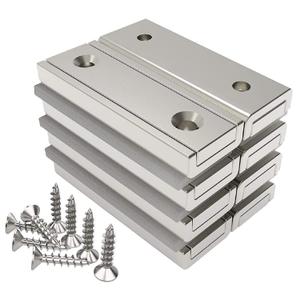 Magnetpro Neodymium Rectangular Magnets 45 lbs Force 1.57" x 0.53" x 0.20" with Countersunk Hole and Steel Capsule, Strong Household and Industrial Rare Earth Magnet with Screws Pack of 8 (Bright Silver)