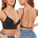 Low Back Bras-Seamless Deep-V Plunge Invisible Backless Bra-Lightly Lined Underwire Halter Multiway Low Cut Bra 34B (Black)