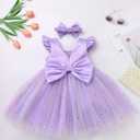 OBEEII Baby Girls Birthday Cake Smash Outfit Formal Baptism Photoshoot Tulle Dress Wedding Flower Girl Dress with Headband (Purple)