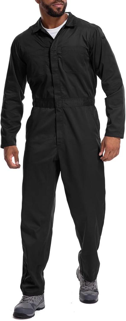 Coveralls for Men Long Sleeve Cotton Blend Work Jumpsuit with Multi Pockets Utility Work Wear (X-Large, Black)