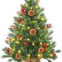 24 Inch Realistic Feel Thick Prelit Artificial Christmas Tree Tabletop Decorations Timer Battery Operated Pine Cones Red Berries Christmas Indoor Home Decoration (Pack of 1, Green)