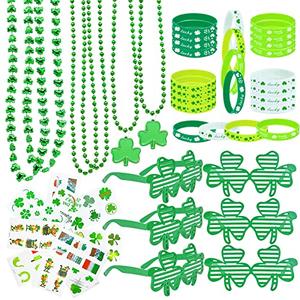 Labrostar Random Pcs St. Patricks Day Party Favors Set Shamrock Glasses Necklaces Bracelets Tattoos St. Patrick's Day Accessories Decorations Supplies