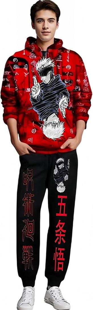 Volrath Anime Hoodies and Sweatpants Unisex Jujutsu Kaisem Cosplay Satoru Cosplay Hooded Sweatshirts Tracksuits Suit, XL