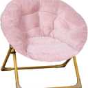 Flash Furniture Gwen Kids Cozy Mini Folding Saucer Chair - Blush Faux Fur Moon Chair - Soft Gold Metal Frame - 23" Portable Folding Chair For Living Room or Bedroom