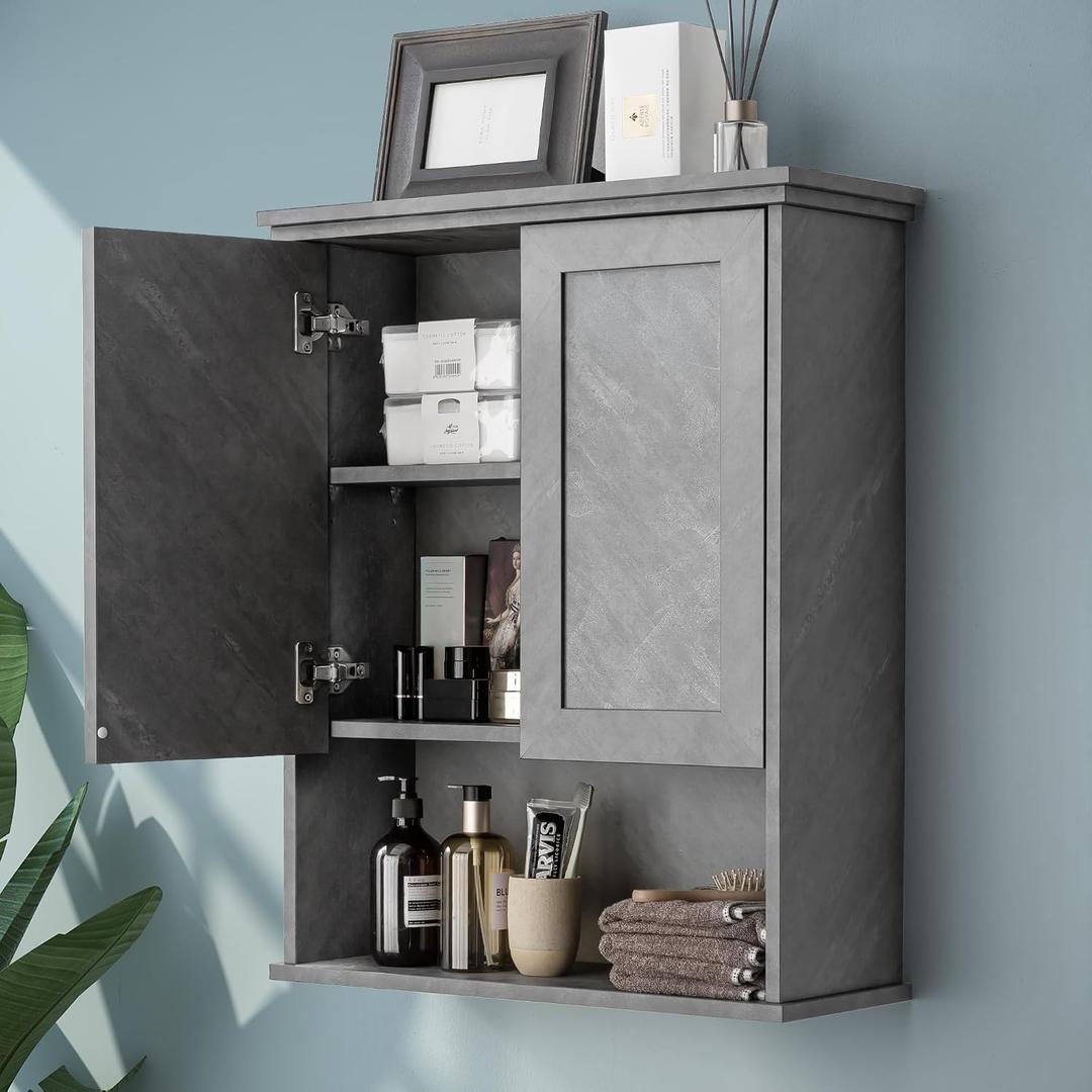 6 x VANIRROR Bathroom Wall Cabinet Over Toilet Storage Cabinets 25x30 in Above Toilet Wood Medicine Cabinets for Bathroom Wall Mounted Cabinet with 2 Door & Adjustable Shelf Texture Grey