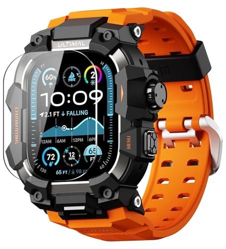ULTIMAL Rugged Case with Band for Apple Watch 49mm,Compatible with Apple Watch Ultra 3/2/1, Military Grade Shockproof Bumper Cover for iWatch Tactical Band Men (49mm,Orange)